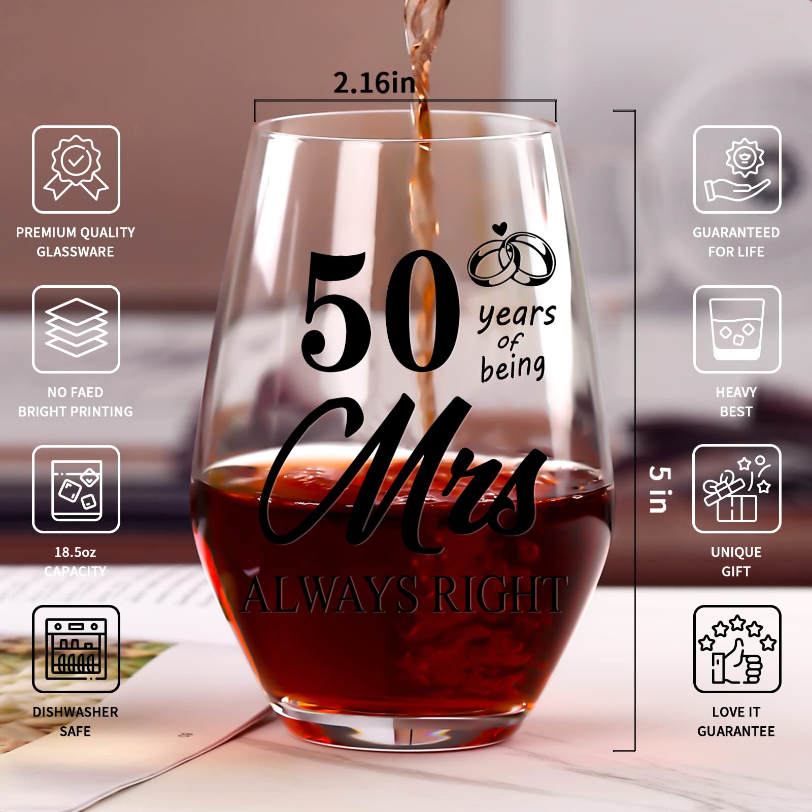 comfit 50th Wedding Anniversary - 50th Wedding Gifts for Dad, Mom, Husband, Wife, 50th Anniversary For Couple, 50th Gifts for Parents-Wine&Whiskey Glass Gift for Mr and Mrs,His and Hers18.5,13.8OZ