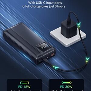 Power-Bank-Portable-Charger - 40000mAh Power Bank Support PD 30W and QC4.0 Fast Charger with Built-in 2 Output Cable and LED Display for iPhone and Android Phones and Most Electronic Devices