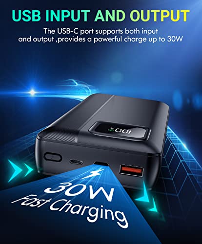 Power-Bank-Portable-Charger - 40000mAh Power Bank Support PD 30W and QC4.0 Fast Charger with Built-in 2 Output Cable and LED Display for iPhone and Android Phones and Most Electronic Devices