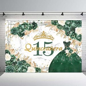 mehofond boho floral quinceanera 15th birthday backdrop for girls green rose pampas grass mis quince anos 15th birthday party decorations photography background gold glitter crown photo banner 8x6ft
