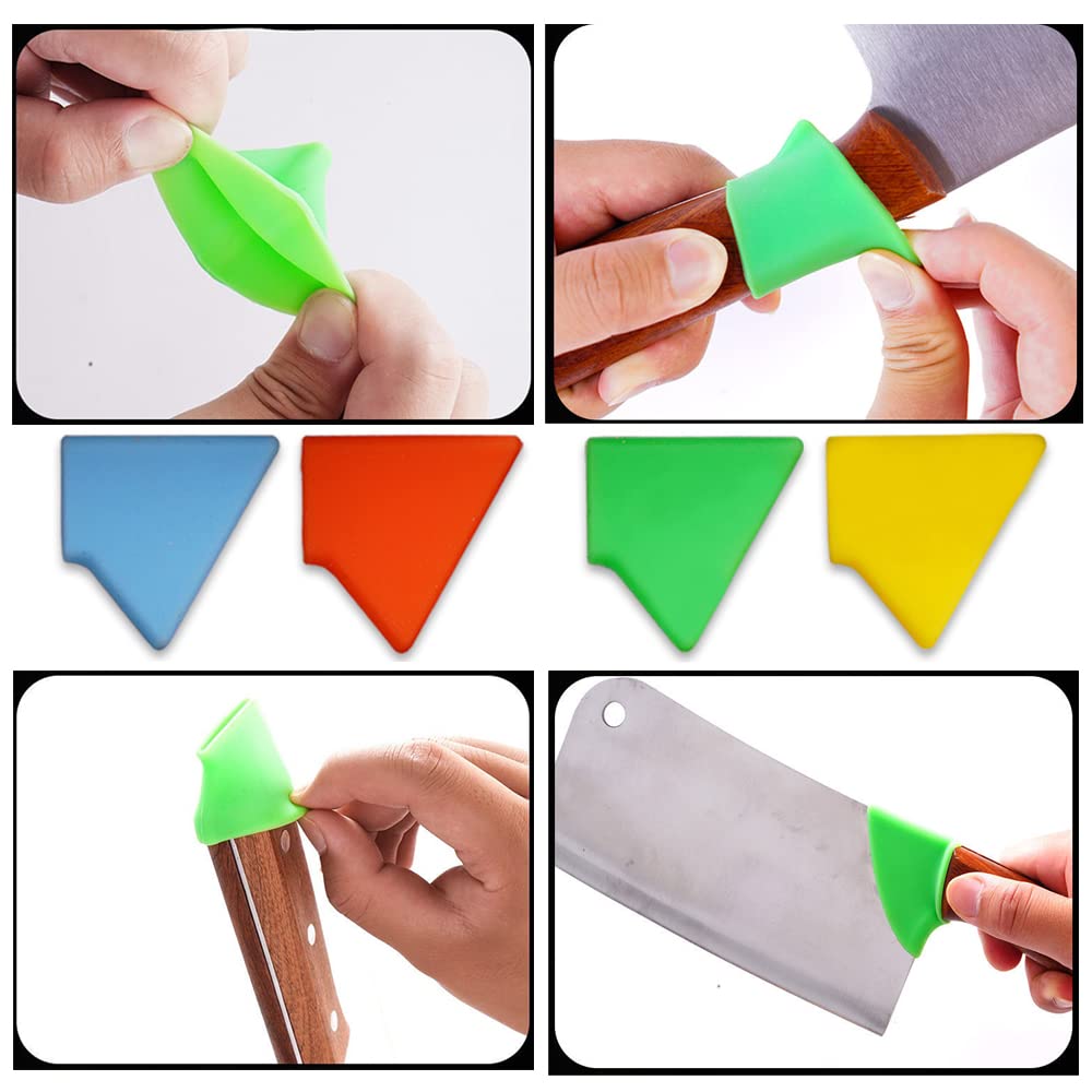TorSor 4 Pack Chef Knife Handle Protector Silicone Abrasion Proof Universal Safety Cover Sleeves Gloves Japanese Asia Kitchen Meant Cutting Knives Back Edge Guard Case