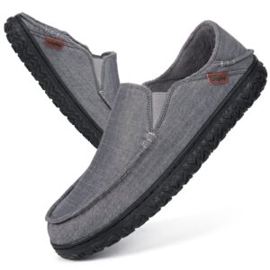 longbay men's moccasin slippers cozy breathable memory foam house shoes for indoor outdoor gray, 11