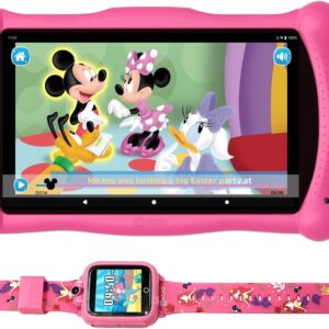 Contixo Kids Tablet, V10 7 Inch Tablet for Kids and Smart Watch Bundle, 2GB 32 GB Toddler Tablet with Bluetooth, with Smart Watch That Touch Screen, Camera, Video and Audio Recording (Pink)