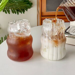 urmagic 2 pcs vintage drinking glasses,18 oz ripple glass cups,gourd shape iced coffee glasses,wave shape glasses,ribbed glassware for juice,beer,beverage,water,dessert ice cream cups (a)