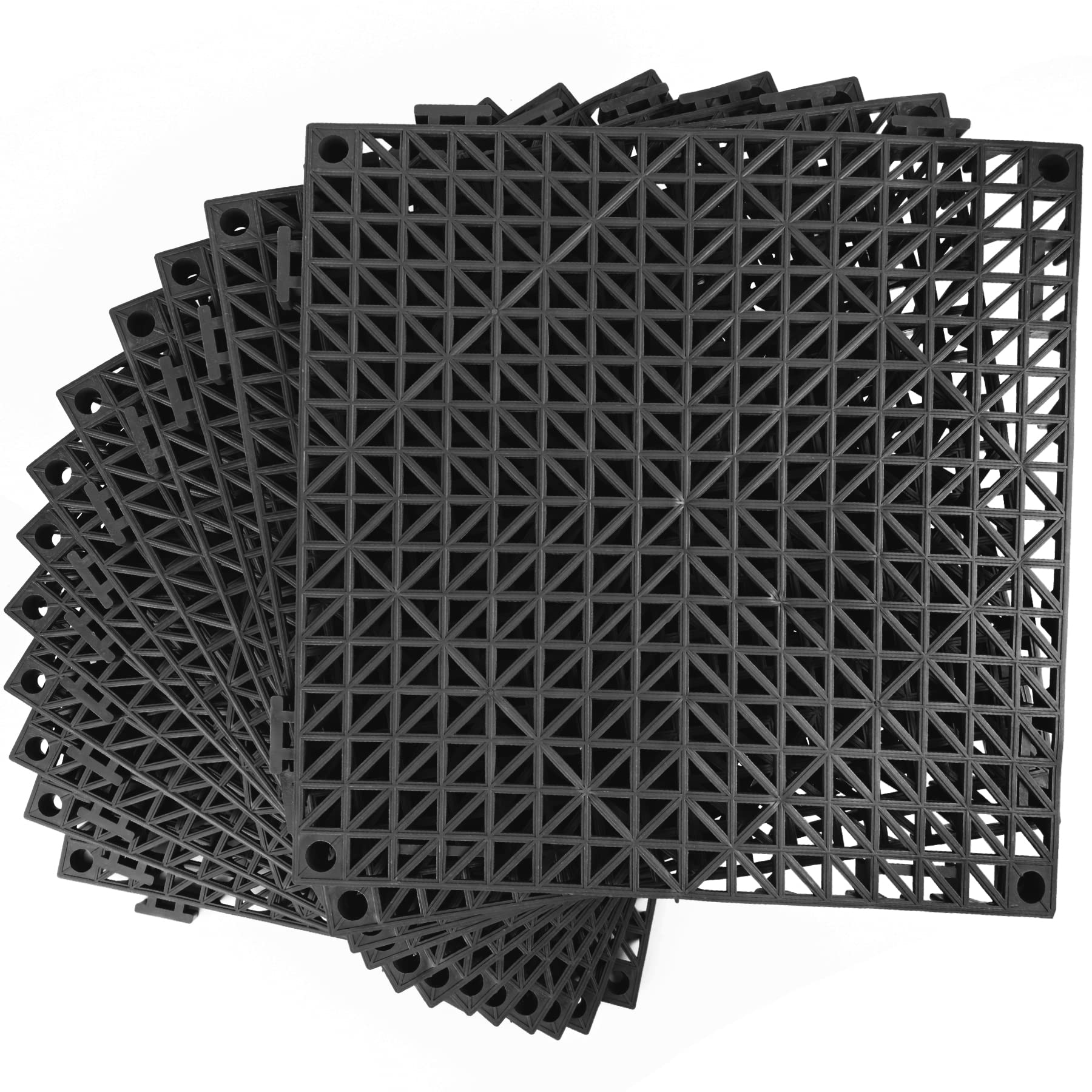 Modular Interlocking Cushion 12 Pack 11.8" x 11.8" Rubber Floor Tiles Non-Slip Splicing Drainage Mats for Deck, Pool, Outdoor Shower, Patio, Balcony, Indoor Bathroom, Kitchen, Yard (Black)