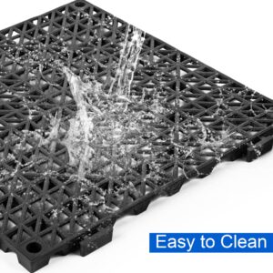 Modular Interlocking Cushion 12 Pack 11.8" x 11.8" Rubber Floor Tiles Non-Slip Splicing Drainage Mats for Deck, Pool, Outdoor Shower, Patio, Balcony, Indoor Bathroom, Kitchen, Yard (Black)