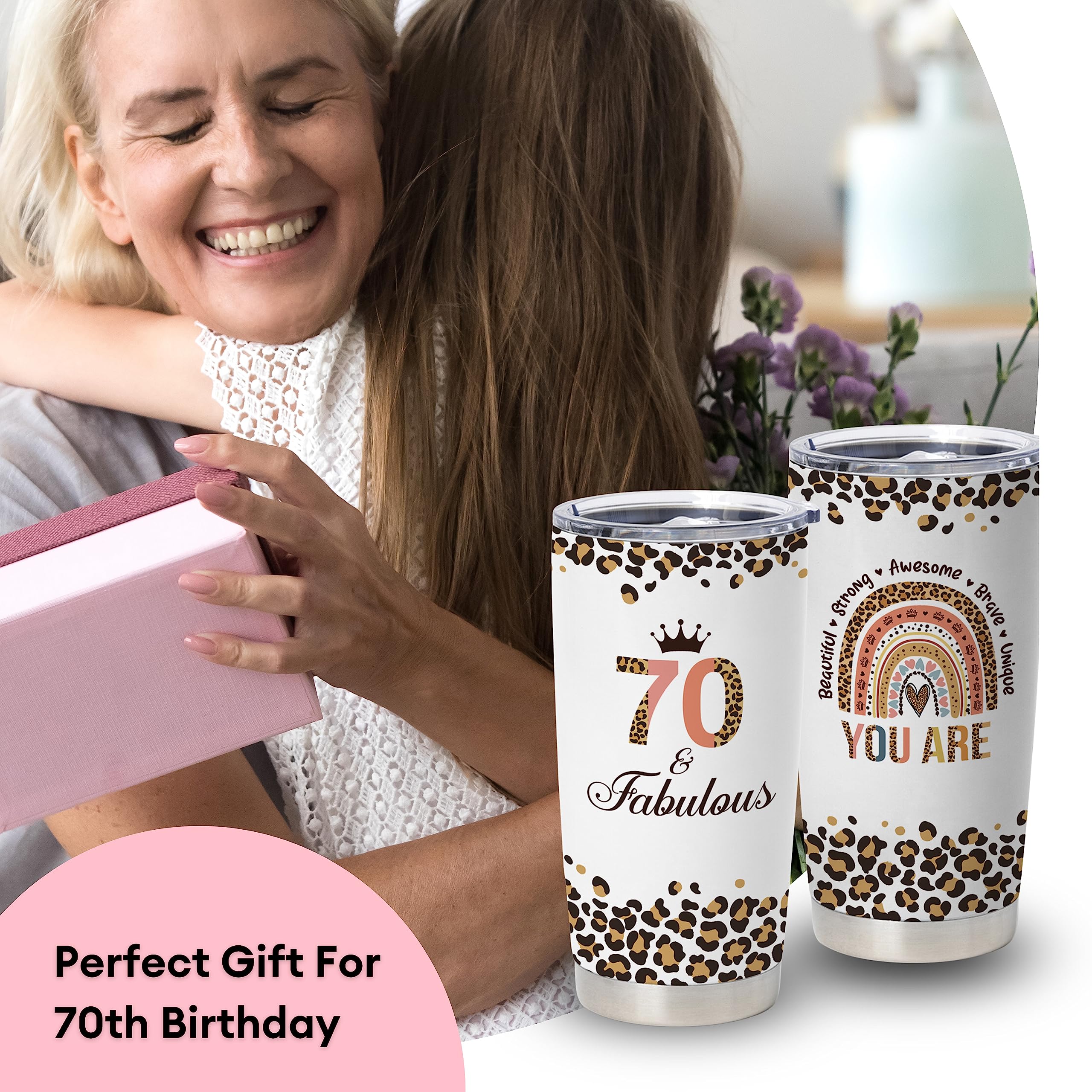 Vivulla68 Happy 70th Birthday Gifts For Women, Best Gifts Idea For 70 Year Old Woman, 1954 Birthday Gifts Women, 70 Birthday Gifts For Women Turning 70, 70 Year Old Birthday Tumbler With Lid And Straw