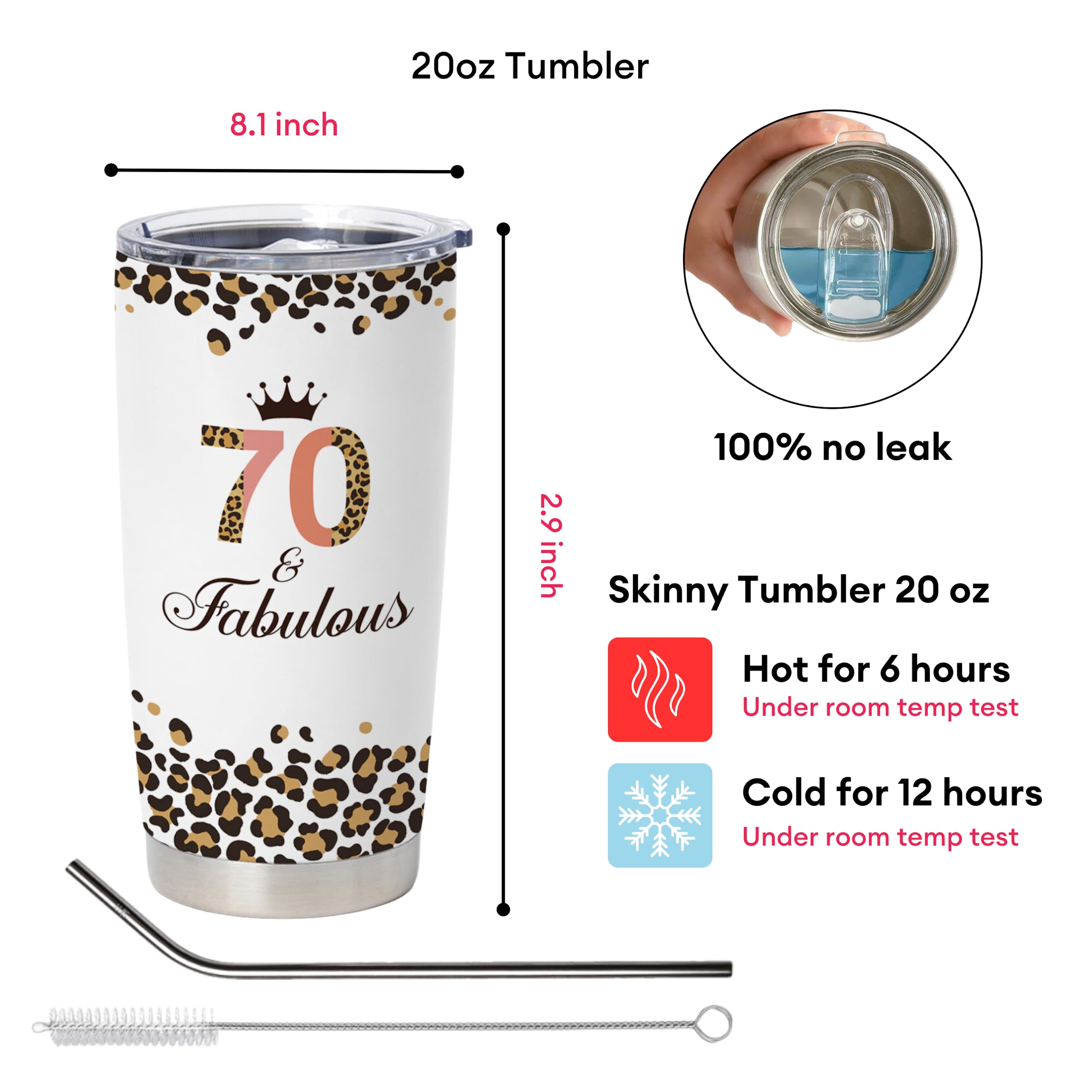 Vivulla68 Happy 70th Birthday Gifts For Women, Best Gifts Idea For 70 Year Old Woman, 1954 Birthday Gifts Women, 70 Birthday Gifts For Women Turning 70, 70 Year Old Birthday Tumbler With Lid And Straw