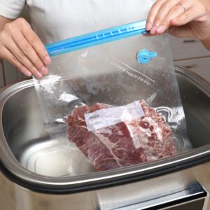 Sous-vide Bags, airtight and reusable freezer bags, BPA-free. Medium size (9" x 11") and include 20 generic vacuum sealer bags compatible with most sous vide pumps and machines.