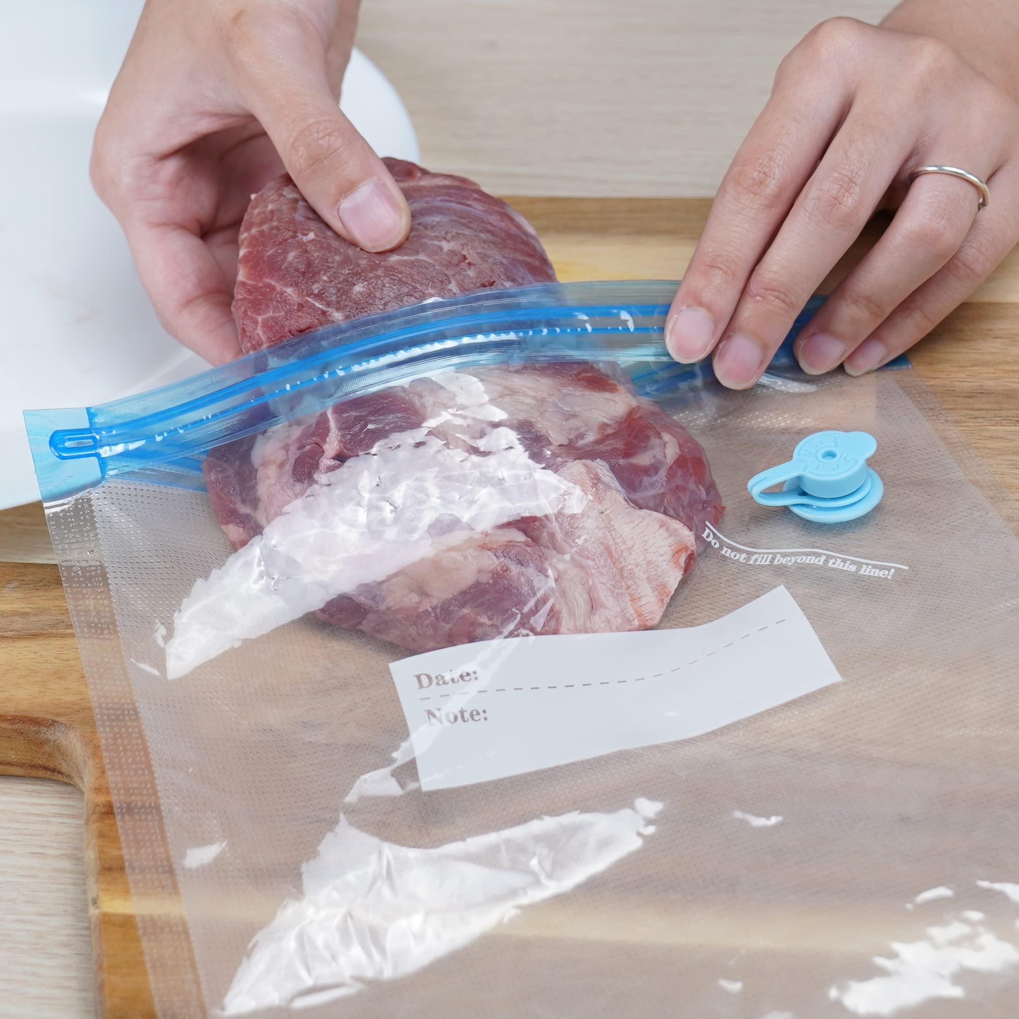 Sous-vide Bags, airtight and reusable freezer bags, BPA-free. Medium size (9" x 11") and include 20 generic vacuum sealer bags compatible with most sous vide pumps and machines.