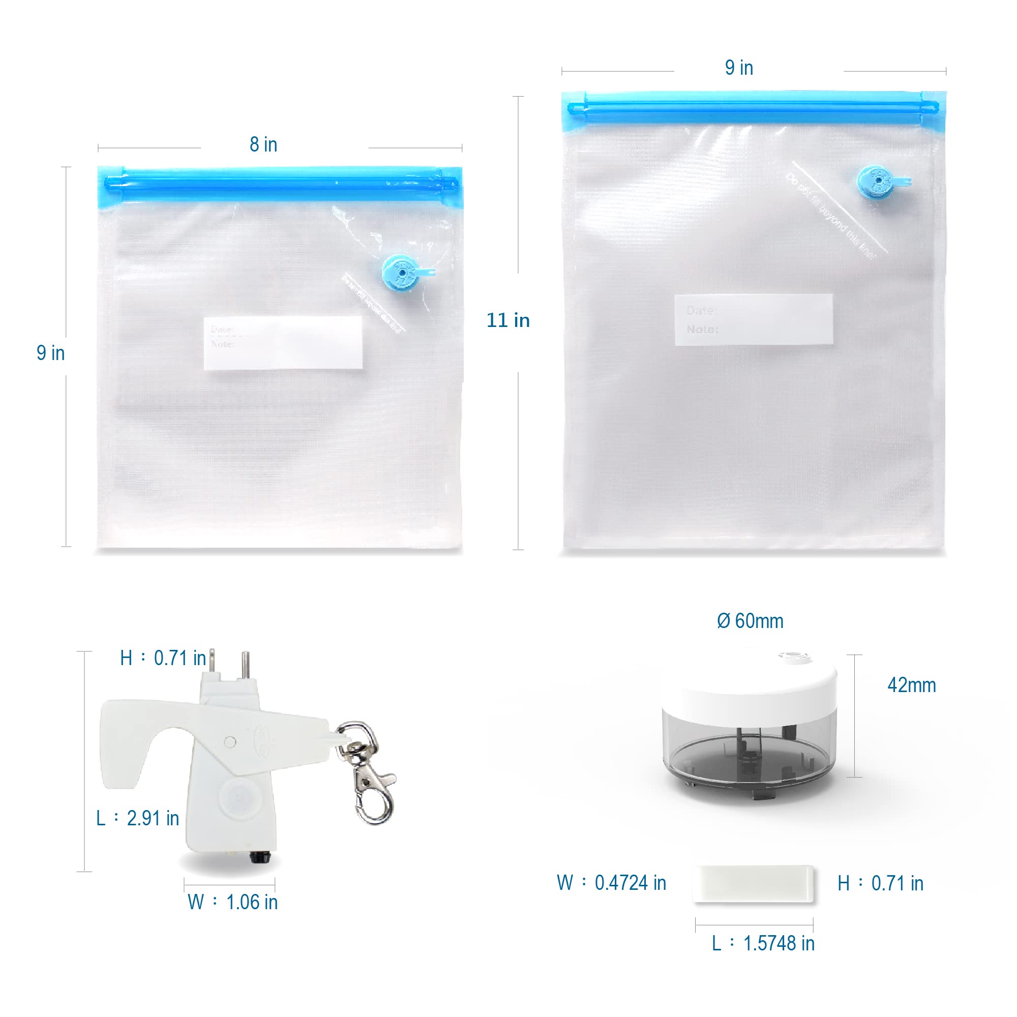 Sous-vide Bags, airtight and reusable freezer bags, BPA-free. Medium size (9" x 11") and include 20 generic vacuum sealer bags compatible with most sous vide pumps and machines.