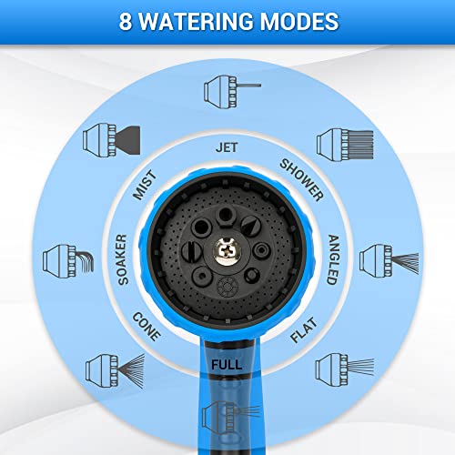 NGreen Garden Hose Sprayer Nozzle - Water Spray with 8 Adjustable Patterns, Impact Resistant and Non-Slip for Watering Plants, Pets Bathing and Cleaning,Car Washing (Blue)