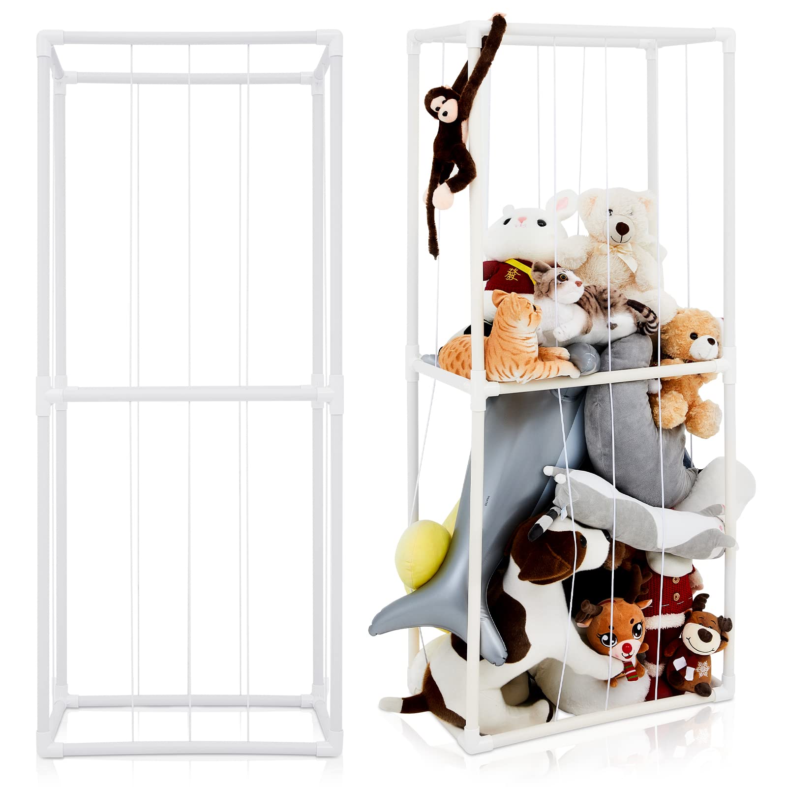 Stuffed Animal Storage Standing Storage Organizer Display Large Stuffed Animal Holder Plush Toy Storage for Kids Room Playroom Bedroom Nursery, Easy to Assemble PVC