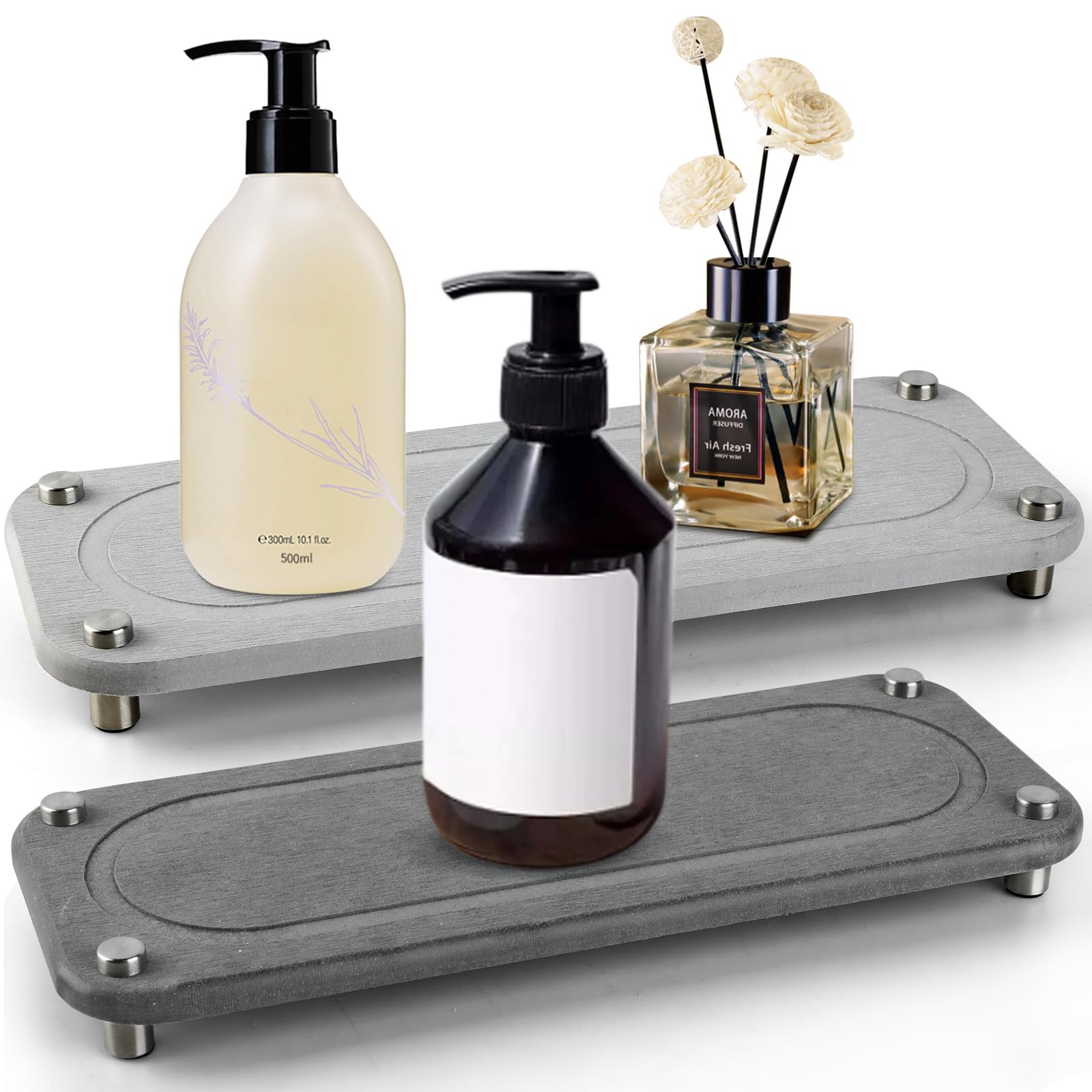 INFTYLE Sink Caddy, Instant Dry Sink Organizer, Sponge Soap Holder Dispenser, Kitchen Countertop Fast Drying Counter Tray Rack, Sink Diatomaceous Pedestal Stand Riser with Stainless Steel Feet