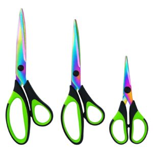 scissors all purpose,heavy duty sharp titanium blades scissors with rubber soft grip handle,craft scissors set of 3 pack tool set great for office, sewing, arts, school and home supplies