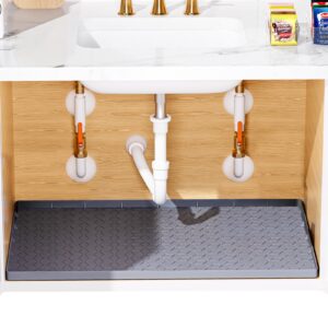 puricon under sink mat, 34” x 22” under sink mats for kitchen waterproof, silicone under sink liner under cabinet rubber mat protector, flexible under sink drip tray for 36” bathroom cabinet -gray