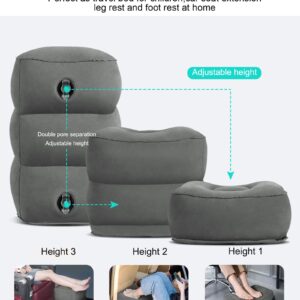 Inflatable Foot Rest for Air Travel, Airplane Footrest Adjustable Height Travel Foot Pillow Kids Bed,Portable Foot Rest Pillow for Kids & Adults on Plane,Car,Train,Office 2Pack (Dark Grey)