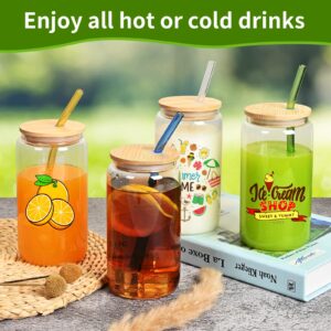 KIDJFGG Sublimation Glass Blanks With Bamboo Lid, 8pack 16OZ Clear Sublimation Beer Can Glass with Glass Straws Gift Box Mason Jar Cups Mug Travel Tumbler for Beer, Juice, Soda, Iced Coffee, Drinks