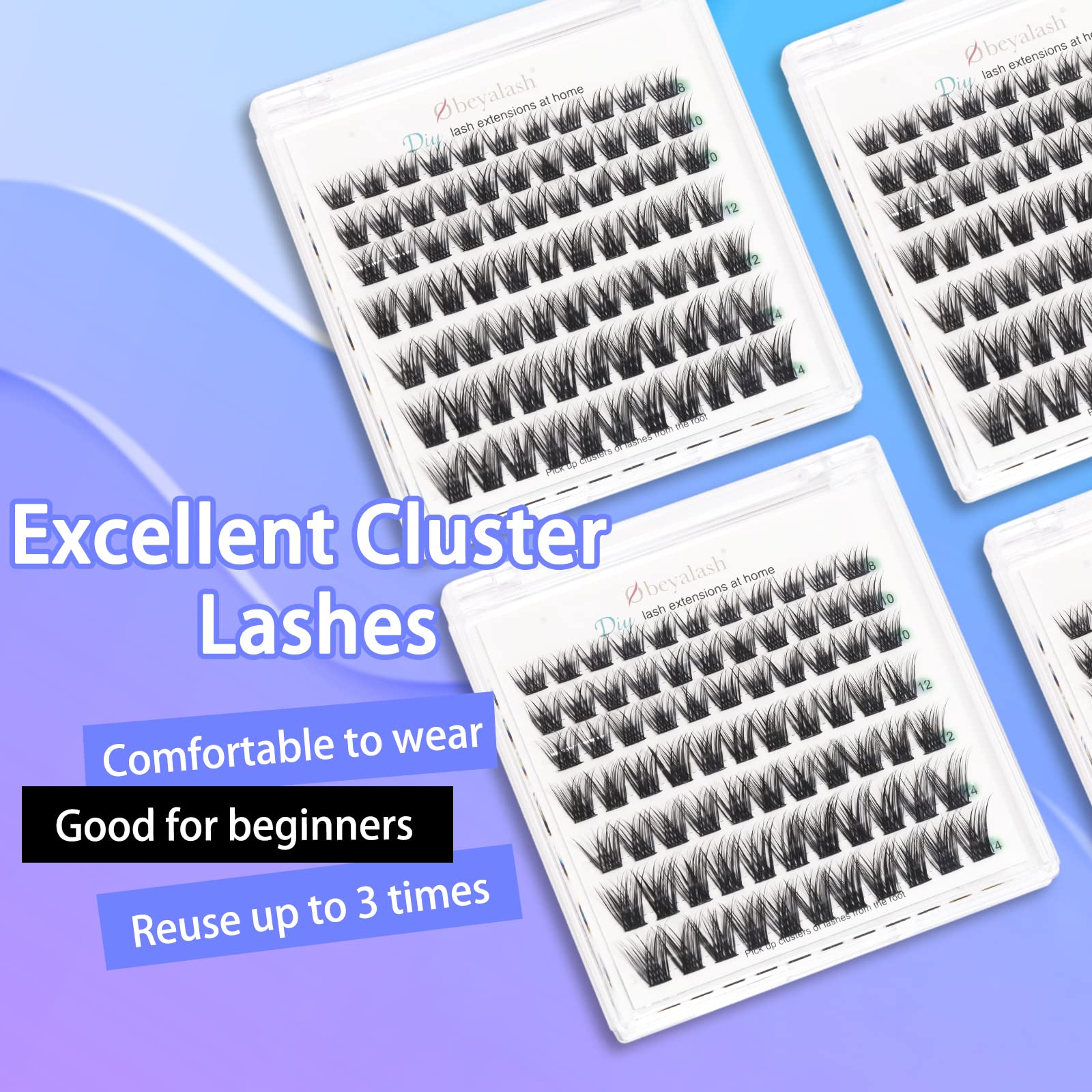 Obeyalash Natural Lash Clusters Wispy Lash Clusters Fluffy Lash Extensions C Curl 8-14mm Lash Clusters Natural Look DIY Eye Individual Lash Fox Eye False Lashes for Beginners At Home Soft Thin Band