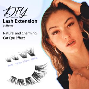 Obeyalash Natural Lash Clusters Wispy Lash Clusters Fluffy Lash Extensions C Curl 8-14mm Lash Clusters Natural Look DIY Eye Individual Lash Fox Eye False Lashes for Beginners At Home Soft Thin Band