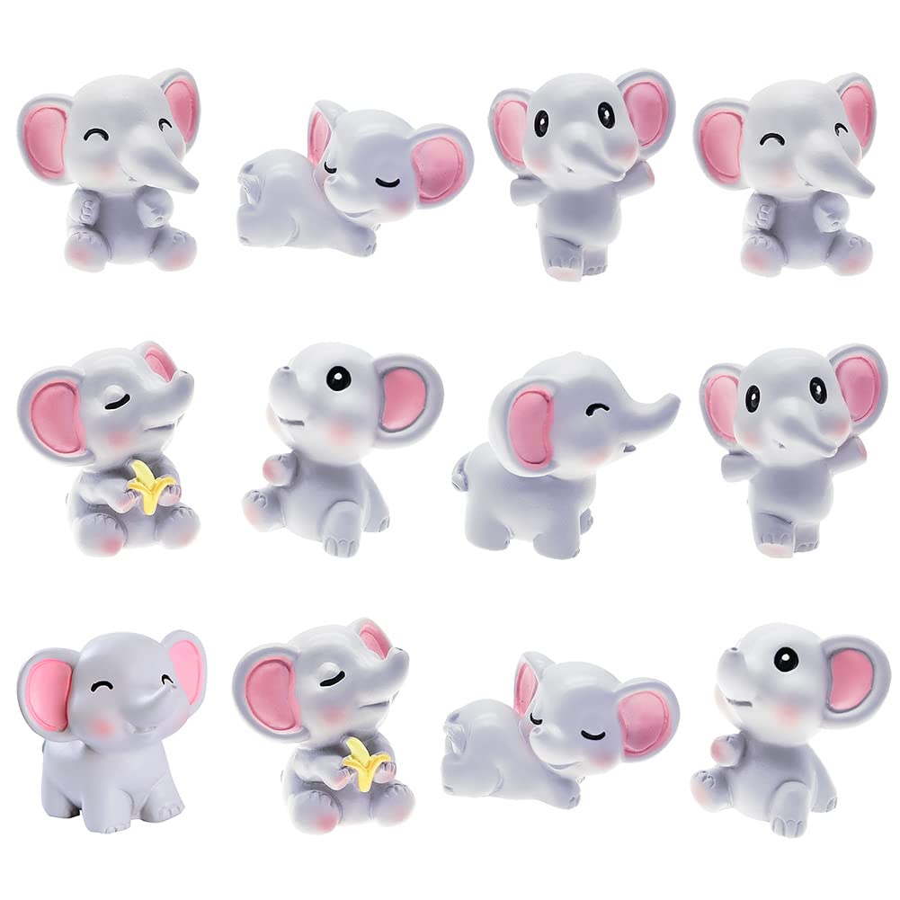 MAOMIA 12 Pcs Lovely Elephant Figure Animal Toys Set Cake Topper, Micro Landscape Decor Fairy Garden Miniature Elephant Figurines Collection Playset for Christmas Birthday Gift Desk Decorations