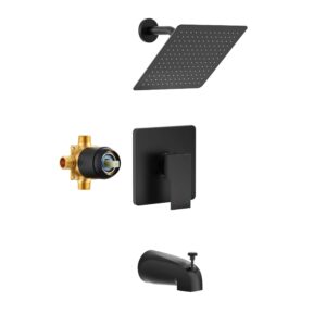 Holispa Shower Faucet Set, Black Tub Shower Faucet with 8-Inch Rainfall Shower Head and Tub Spout, Shower Tub Faucet Set Complete (Included Shower Valve), Tub Shower Trim Kit, Matte Black