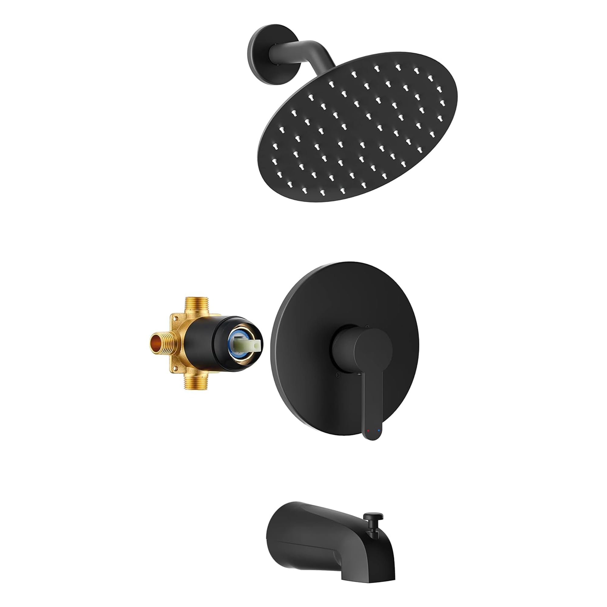 Esnbia Tub Shower Kit（Shower Valve Include), Black Shower Faucet Set with 8-Inch Rain Shower Head and Handle, Bathtub Shower Faucet Set, Single-Handle Tub and Shower Hardware Set, Matte Black