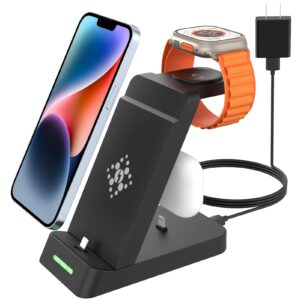 3 in 1 charging station for apple devices,multiple products charger dock stand adapter for iphone14/13/12/11/x/8/7,airpods pro/3/2/1,wireless charger for iwatch ultra 2/ultra/9/8/7/6/se/5/4/3/2 black