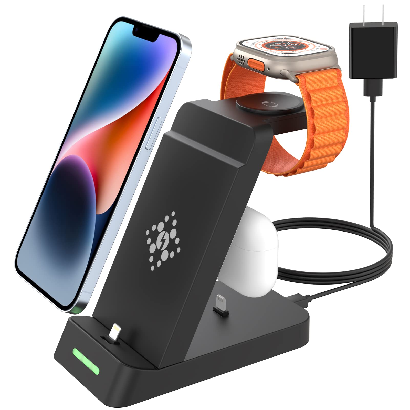 3 in 1 Charging Station for Apple Devices,Multiple Products Charger Dock Stand Adapter for iPhone14/13/12/11/X/8/7,Airpods Pro/3/2/1,Wireless Charger for iWatch Ultra 2/Ultra/9/8/7/6/SE/5/4/3/2 Black