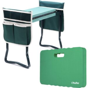 ohuhu garden kneeler and seat with green kneeling pad, upgraded gardening stool with thicker and wider eva foam kneeling pad combo with 17x11x1.5 inch knee mat