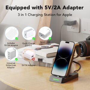 3 in 1 Charging Station for Apple Devices,Multiple Products Charger Dock Stand Adapter for iPhone14/13/12/11/X/8/7,Airpods Pro/3/2/1,Wireless Charger for iWatch Ultra 2/Ultra/9/8/7/6/SE/5/4/3/2 Black