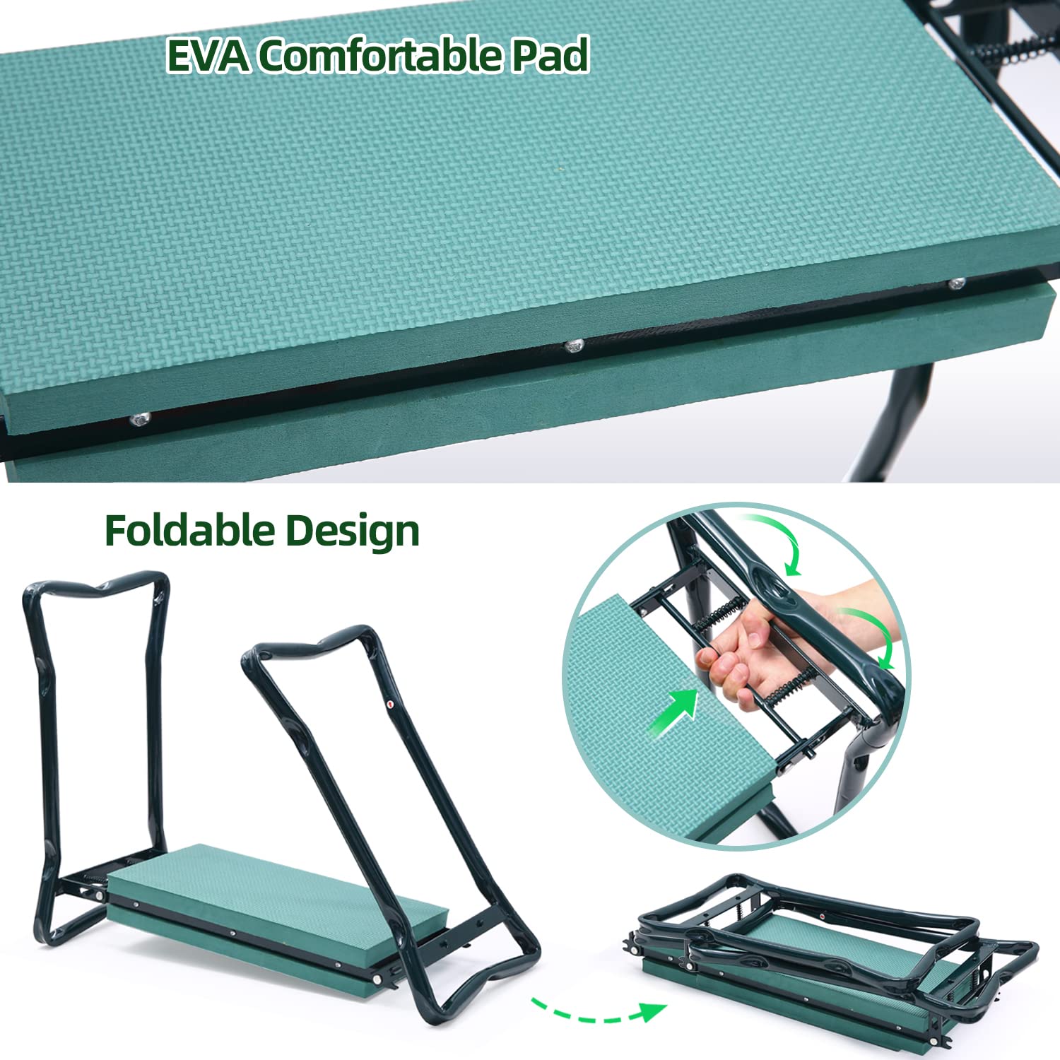 Ohuhu Garden Kneeler and Seat with Green Kneeling Pad, Upgraded Gardening Stool with Thicker and Wider EVA Foam Kneeling Pad Combo with 17x11x1.5 Inch Knee Mat