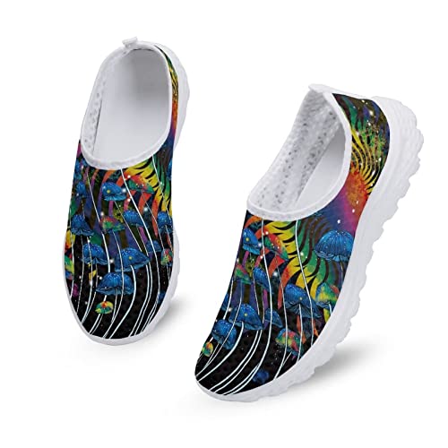 Wideasale Galaxy Psychedelic Mushroom Printed Casual Slip On Hiking Water Shoes for Women Casual Summer Lightweight Outdoor Sports Sneakers Comfort Quick Dry Aqua Shoes Beach Sports,Size 8.5