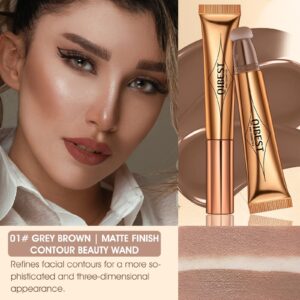 LSxia Liquid Contour Beauty Wand, Cream Liquid Contour Stick Matte Bronzer Stick with Cushion Applicator, Lightweight Blendable, Long Lasting Silky Liquid Face Shaping & Contouring Stick | 1# Contour Grey brown