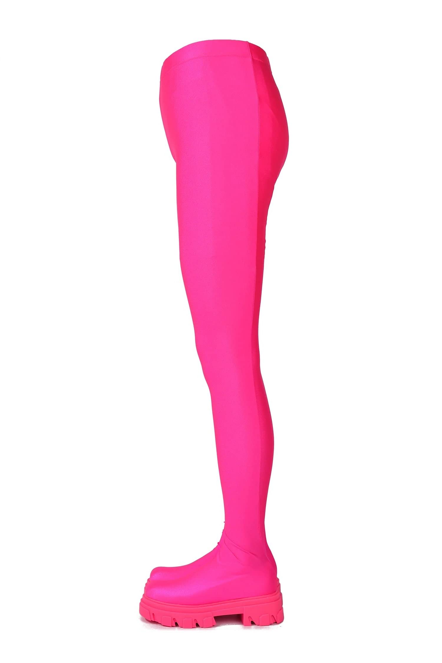 Cape Robbin Devons Pants Chunky Lug Sole Rounded Toe Pull On Lycra Legging Boots (Pink, 10)