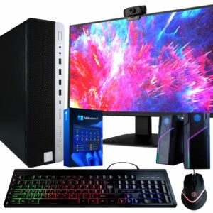 HP EliteDesk 800G4 Desktop Computer | Hexa Core Intel i5 (3.2GHz) | 16GB DDR4 RAM | 500GB SSD | 5G-WiFi & Bluetooth | 22in LCD Monitor | RGB Ultimate Desktop Kit | Windows 11 Pro (Renewed), Black