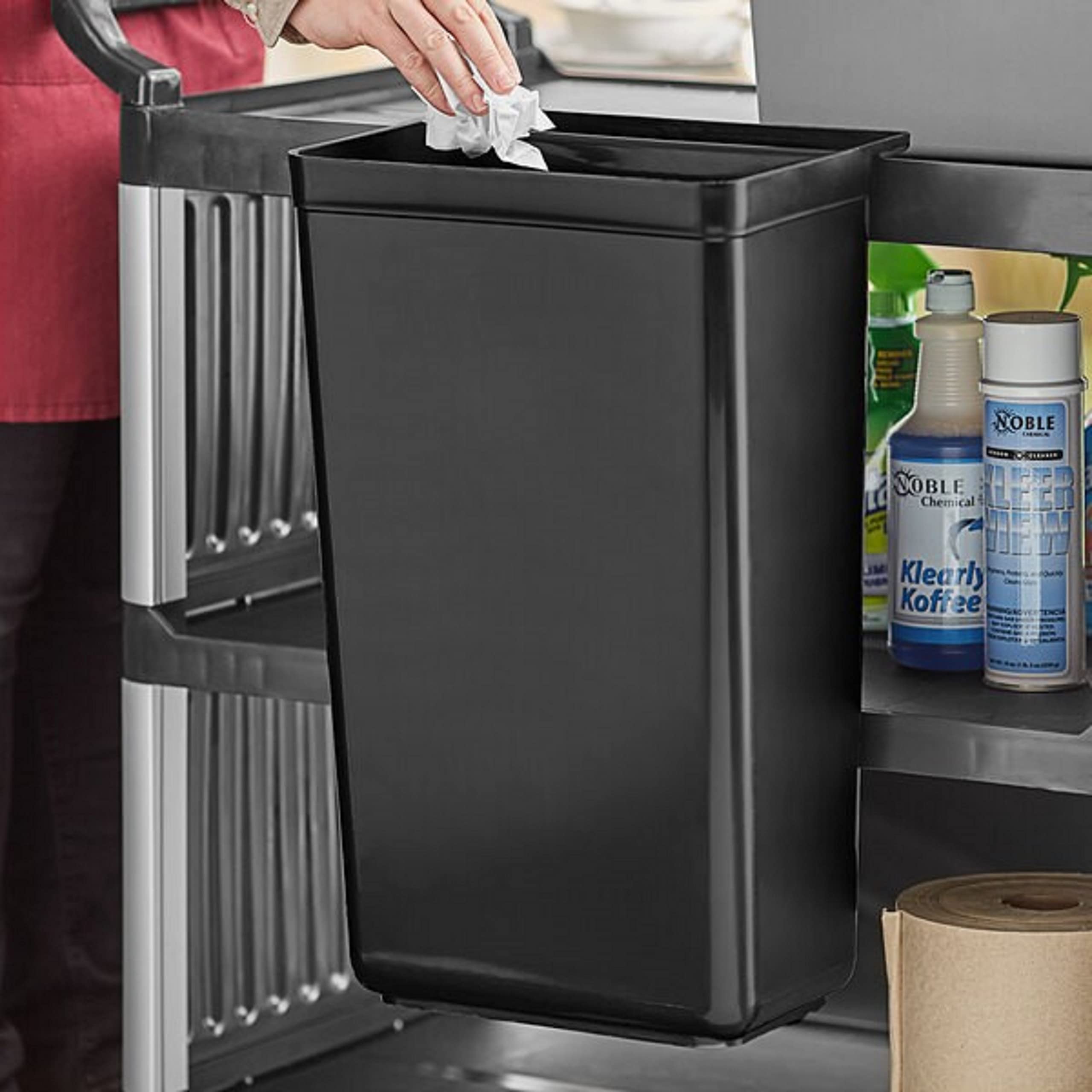 TrueCraftware Refuse Bin for Utility/Bussing Cart 13" x 9-1/14" x 22" Black Color- Wastebasket Trash Can Plastic Restaurant Tub Fits Rolling Utility Cart Attachable