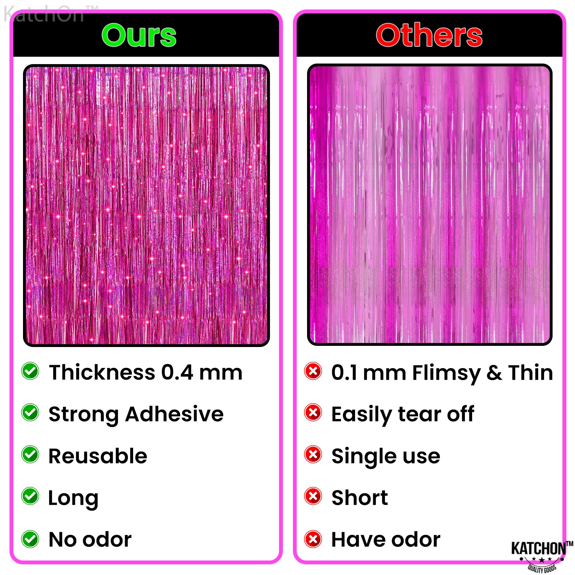 KatchOn, Iridescent Hot Pink Backdrop Curtain - Large 3.2x8 Feet, Pack of 2 | Pink Backdrop Fringe Curtain for Pink Birthday Decorations | Hot Pink Foil Fringe Curtain for Pink Party Decorations