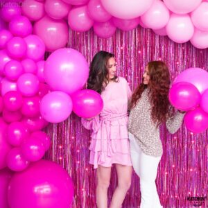 KatchOn, Iridescent Hot Pink Backdrop Curtain - Large 3.2x8 Feet, Pack of 2 | Pink Backdrop Fringe Curtain for Pink Birthday Decorations | Hot Pink Foil Fringe Curtain for Pink Party Decorations
