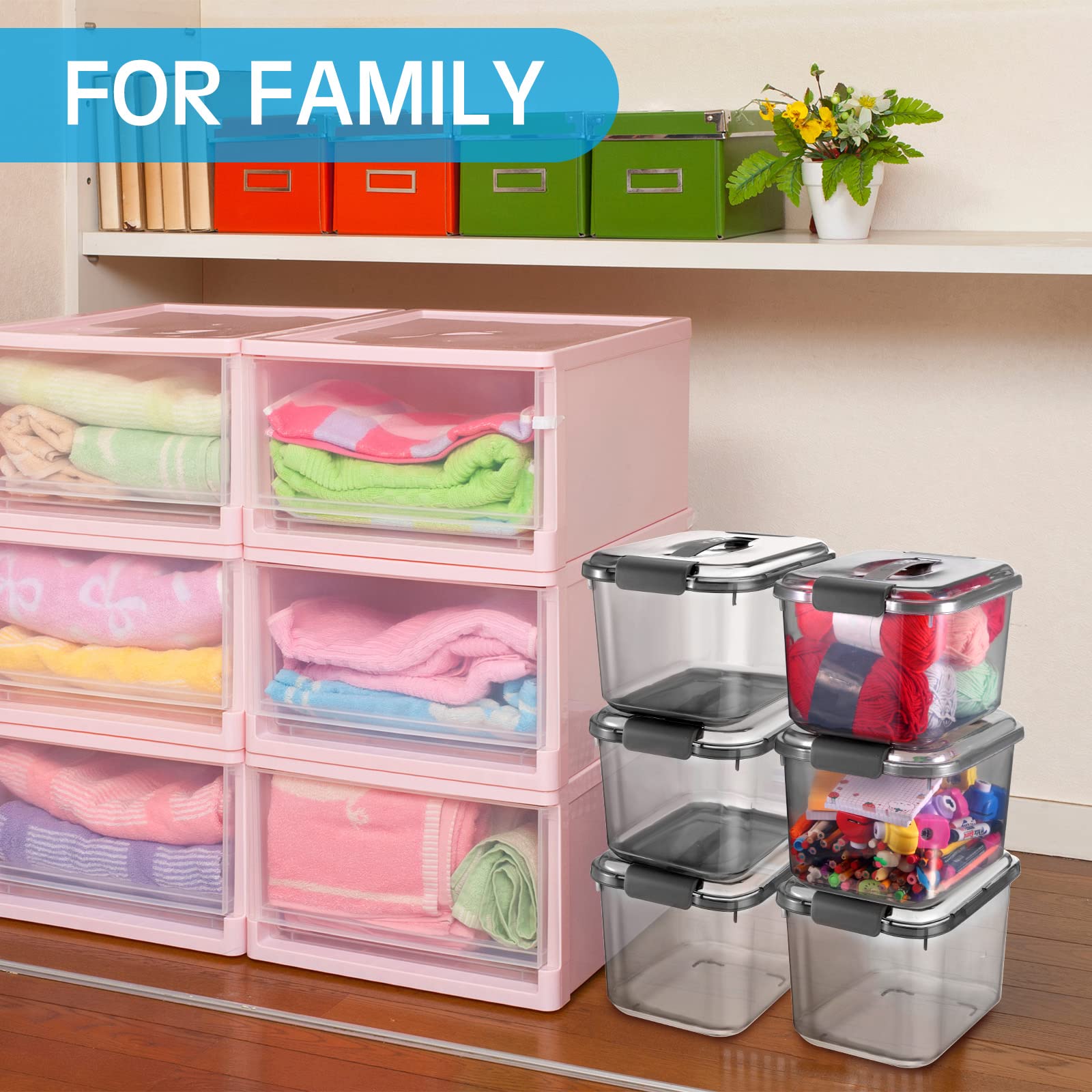 12 Pcs 5.5 Quart Clear Latch Storage Box Clear Black Latch Bins with Lids and Handles Plastic Lidded Storage Containers for Organizing Stackable Small Totes Storage Tubs for Home Toy Organizer