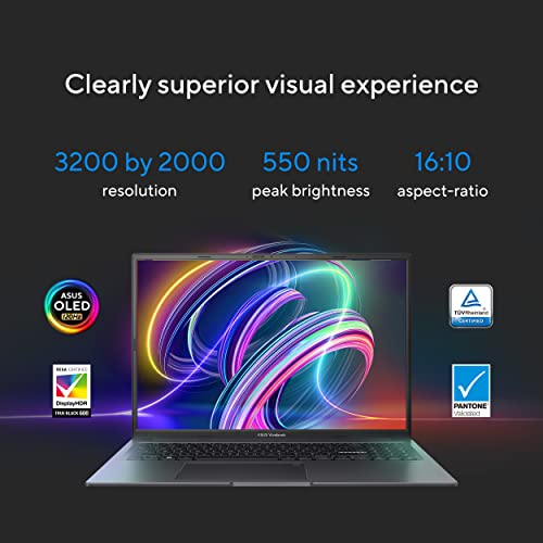 ASUS Vivobook 16X OLED Laptop, 16” 3.2K 120Hz Display, Intel Core i9-13900H CPU, NVIDIA Geforce RTX 4050 GPU, 16GB RAM, 1TB SSD, Windows 11 Home, Indie Black, K3605VU-ES94