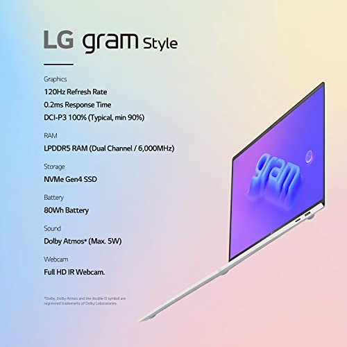 LG gram Style 16” OLED Laptop, Intel 13th Gen Core i7 Evo Platform, Windows 11 Home, 16GB RAM, 1TB SSD, Dynamic White