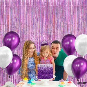 KatchOn Iridescent Pink Backdrop Curtain - XtraLarge 3.2x8 Feet, Pack of 2 | Pink Streamers for Pink Party Decorations | Pink Fringe Backdrop for Pink Birthday Decorations | Pink Fringe Photo Backdrop