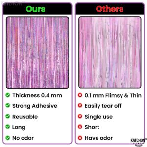 KatchOn Iridescent Pink Backdrop Curtain - XtraLarge 3.2x8 Feet, Pack of 2 | Pink Streamers for Pink Party Decorations | Pink Fringe Backdrop for Pink Birthday Decorations | Pink Fringe Photo Backdrop