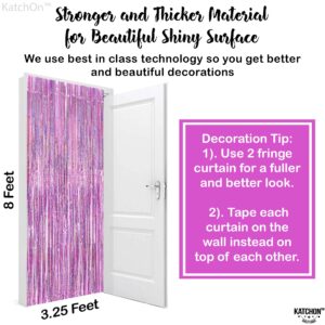 KatchOn Iridescent Pink Backdrop Curtain - XtraLarge 3.2x8 Feet, Pack of 2 | Pink Streamers for Pink Party Decorations | Pink Fringe Backdrop for Pink Birthday Decorations | Pink Fringe Photo Backdrop