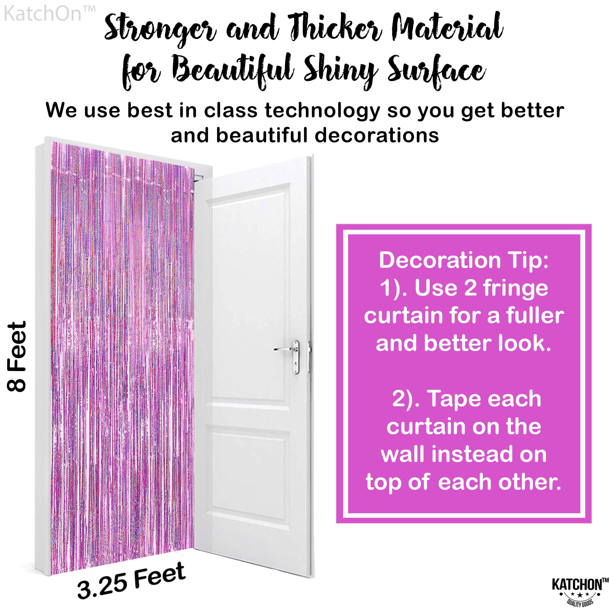 KatchOn Iridescent Pink Backdrop Curtain - XtraLarge 3.2x8 Feet, Pack of 2 | Pink Streamers for Pink Party Decorations | Pink Fringe Backdrop for Pink Birthday Decorations | Pink Fringe Photo Backdrop