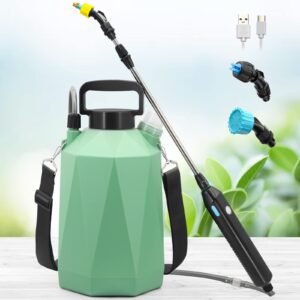 sideking battery powered sprayer 1.35gallon/5l, electric garden sprayer with usb rechargeable handle, weed sprayer with 3 mist nozzles, telescopic wand, and shoulder strap for lawn and garden
