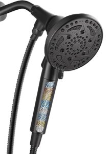 cobbe filtered shower head with handheld, high pressure 7-mode showerhead hose, bracket, water softener filters beads for hard remove chlorine and harmful substance, black, u.s. patents