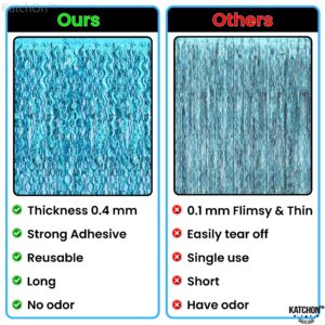 KatchOn, XtraLarge, Wavy Blue Foil Fringe Curtain - 3.2x6.4 Feet, Pack of 2 | Blue Water Streamer Backdrop for Beach Party Decorations | Under The Sea Party Decorations | Summer Decorations for Party