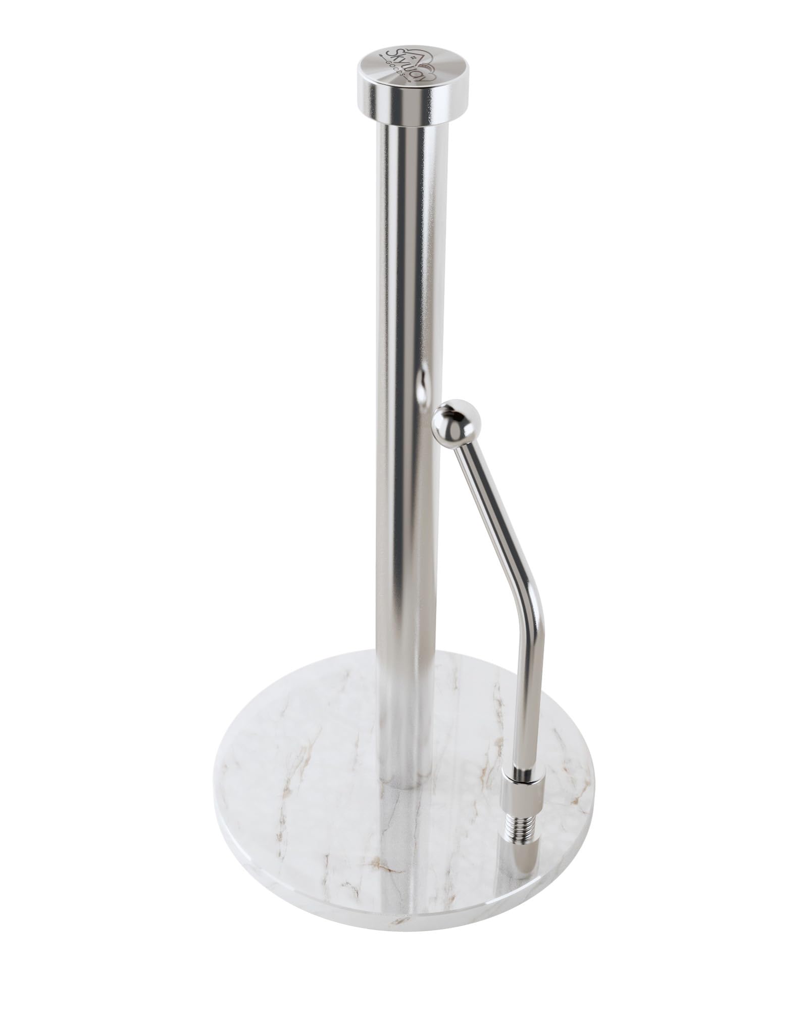Skyway Goods - Stainless Steel Paper Towel Holder, Paper Towel Stand with Weighted Anti-Slip Base, Sleek Kitchen Countertop Paper Towel Holder, Space-Saving Paper Towel Holder, Light Marble Base